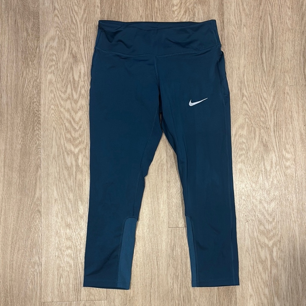 Cropped Nike Blue Leggings Athletic Stretchy Bottoms